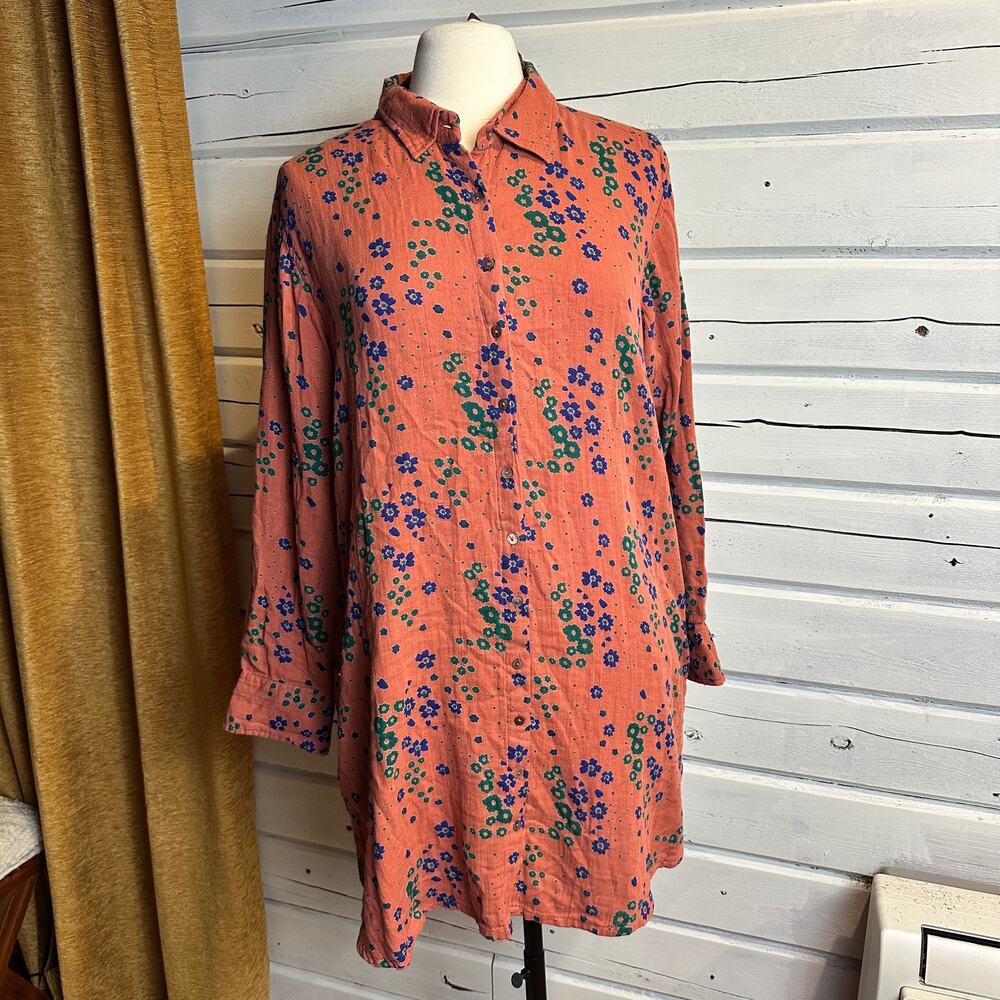 Natural Life Floral Cotton Gauze Tunic Shirt Dress Women’s M NWT